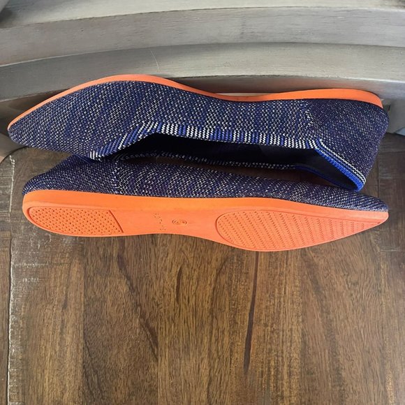 ROTHY'S The Point Blue Birdseye Flats Orange Sole RETIRED RARE Size 7W - Picture 5 of 12